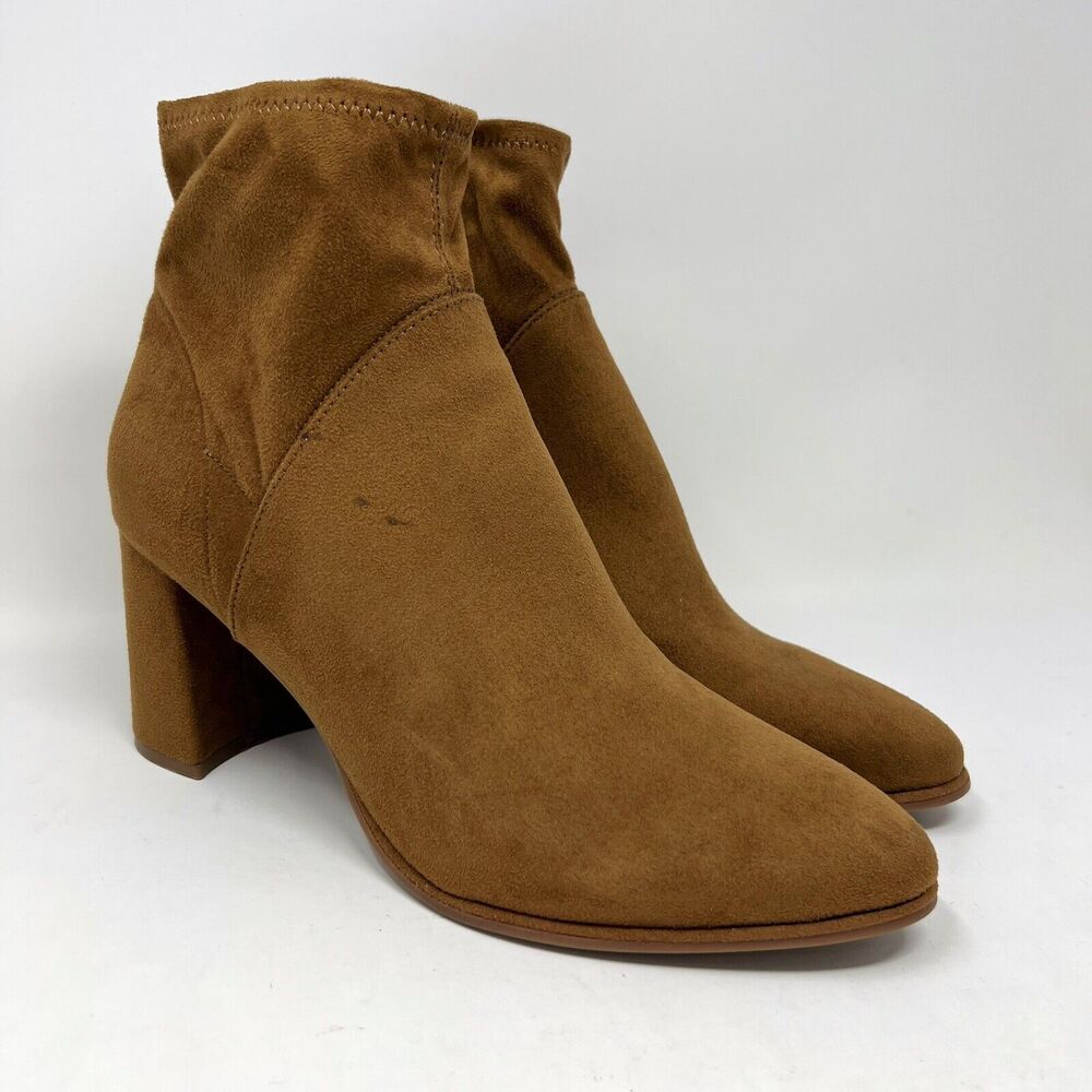 Marc Fisher Dyvine‎ Pointy Toe Block Heel Booties Tan Brown Suede Zip Size 10